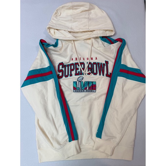 STARTER Other - Starter Arizona Super Bowl LVII Hoodie Cream Teal Red Stripe Sweatshirt Mens M